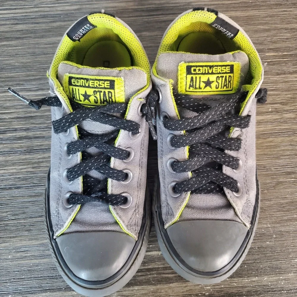 Converse Chuck Taylor Kids Street Slip Mason/Bold‎ Lime Slip on Shoes Sz 13